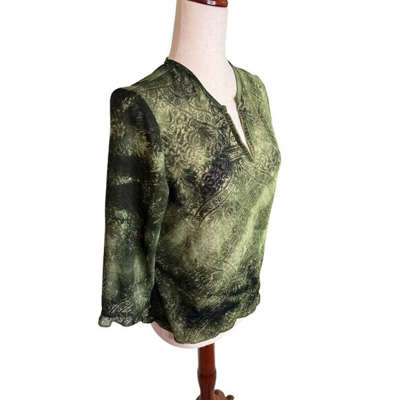 Vintage Mesh Top Women P Large Sheer Green y2K Fairy Grunge Goblincore Whimsical - Picture 3 of 14